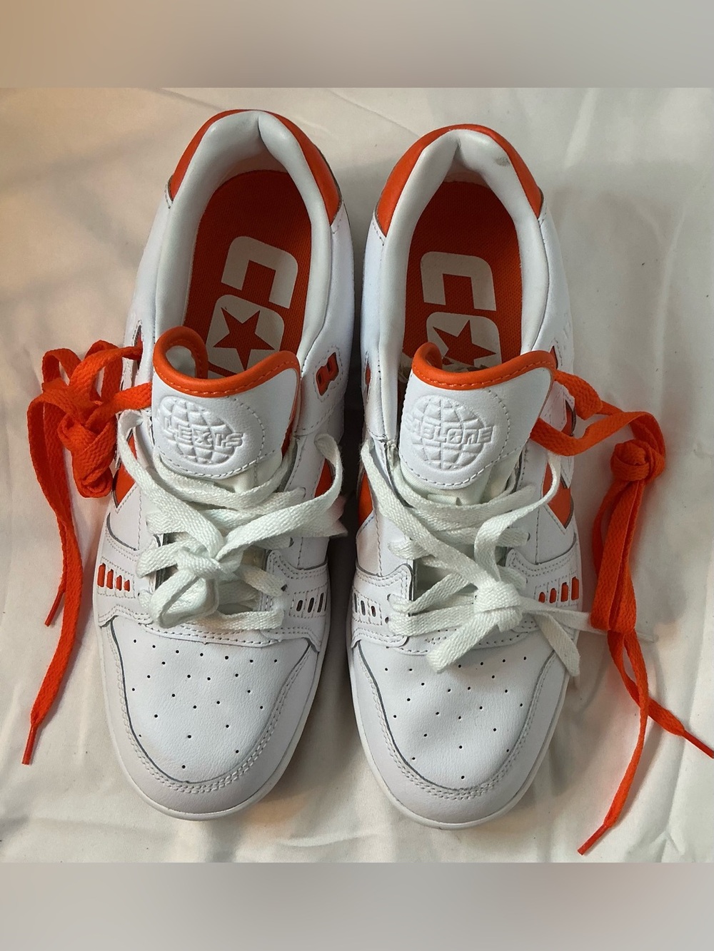 Converse CONS White Orange Leather Gum Sneakers Men 8.5 Women 10